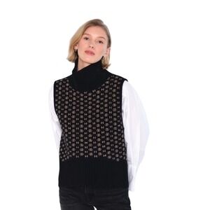 Hest  Geometric Fair Isle Knit Turtleneck Sleeveless Sweater Vest Size S/M NWT